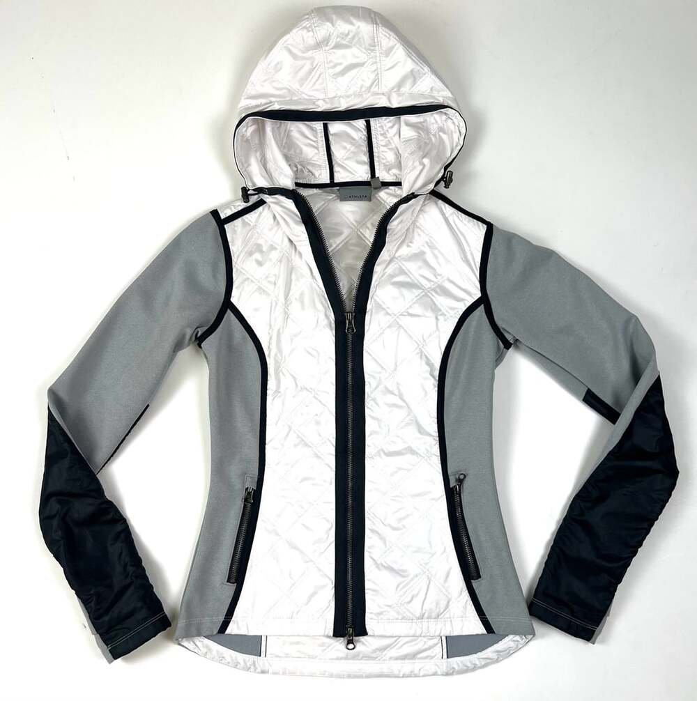 Athleta Aries Quilted Front Full Zip Running Jacket White Gray XXS